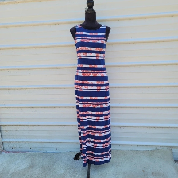 Tommy Bahama 100% Cotton Maxi Dress Womens Blue Red Peekaboo Paisley T-Shirt S - Picture 1 of 12